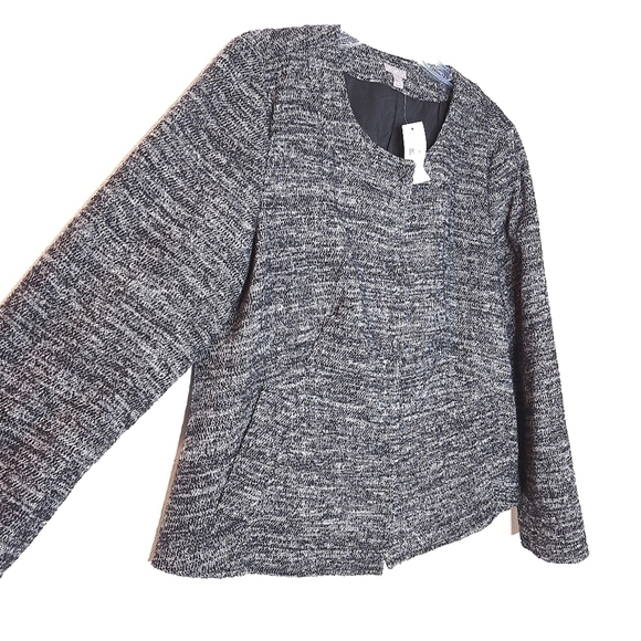 NEW j jill women's large petite snap button jacket gray blac blazer suit - Picture 5 of 15